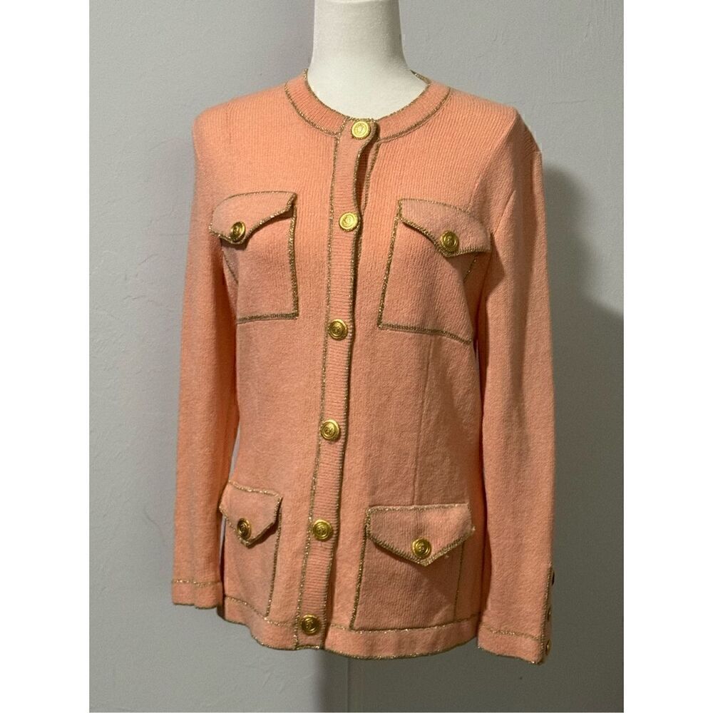 Don Sayred for Wellmore pink sweater gold buttons,pockets size 10 wool blend cha